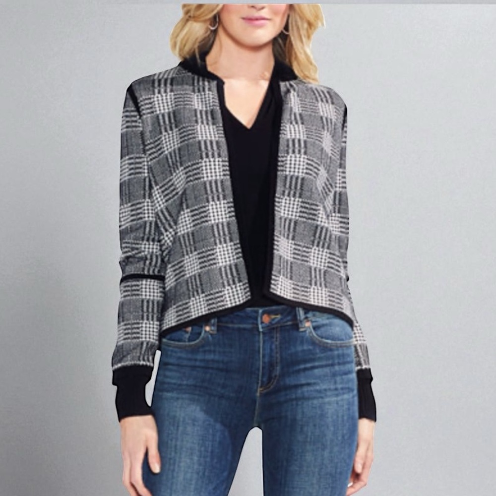Vince Camuto Cotton Plaid Jacquard Cardigan Sweater Size Large